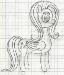 Size: 1157x1350 | Tagged: safe, artist:mfg637, fluttershy, pegasus, pony, g4, female, graph paper, grayscale, lineart, lined paper, monochrome, solo, traditional art