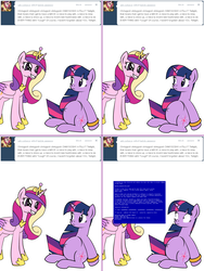 Size: 1204x1604 | Tagged: safe, artist:dekomaru, princess cadance, twilight sparkle, pony, tumblr:ask twixie, g4, ask, belly button, blue screen of death, blue screen of death by overexcitement, cadance.exe has stopped working, pregnant, sisters-in-law, smiling, tumblr, wide eyes