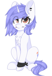 Size: 2048x3000 | Tagged: safe, artist:cinnamontee, oc, oc only, oc:drawing heart, pony, unicorn, chest fluff, ear piercing, earring, female, high res, jewelry, mare, mouth hold, pencil, piercing, simple background, sitting, solo, transparent background
