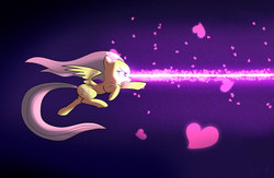 Size: 2000x1300 | Tagged: safe, artist:xbi, fluttershy, pony, g4, action pose, badass, beam, eye beams, flutterbadass, heart, imma firin mah lazah, laser, profile, spread wings, stare, the stare, windswept mane, wings