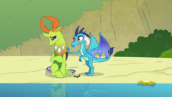 Size: 1920x1080 | Tagged: safe, screencap, princess ember, thorax, changedling, changeling, dragon, g4, triple threat, female, king thorax, male, shipping fuel