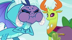 Size: 1920x1080 | Tagged: safe, screencap, princess ember, spike, thorax, changedling, changeling, dragon, g4, triple threat, angry, king thorax, puffy cheeks, red face