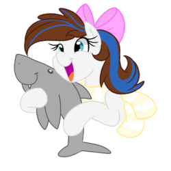 Size: 1508x1508 | Tagged: source needed, safe, artist:jen-neigh, oc, oc only, oc:breezy, pony, shark, bow, clothes, female, mare, open mouth, scarf, simple background, solo, transparent background