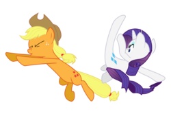 Size: 900x596 | Tagged: safe, artist:azure-vortex, applejack, rarity, earth pony, pony, unicorn, g4, the return of harmony, abuse, duo, duo female, eyes closed, female, fight, jackabuse, kick, kicking, mare, martial artist rarity, simple background, transparent background, vector