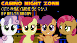 Size: 1920x1080 | Tagged: safe, artist:connorsparda, artist:dashiemlpfim, artist:rainbowderp98, edit, apple bloom, babs seed, scootaloo, sweetie belle, earth pony, pegasus, pony, unicorn, g4, casino night zone, crossover, cutie mark crusaders, female, filly, foal, horn, sonic the hedgehog (series), sonic the hedgehog 2, wallpaper, wallpaper edit