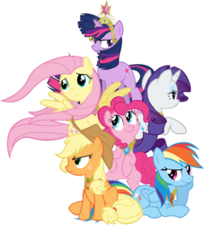 Size: 2542x2803 | Tagged: safe, artist:stardust-r3x, applejack, fluttershy, pinkie pie, rainbow dash, rarity, twilight sparkle, earth pony, pegasus, pony, unicorn, g4, big crown thingy, elements of harmony, female, high res, jewelry, mane six, mare, regalia, simple background, transparent background, vector