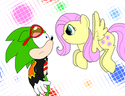 Size: 1300x1000 | Tagged: safe, artist:emenarartstudios, fluttershy, pony, g4, crossover, scourge the hedgehog, sonic the hedgehog, sonic the hedgehog (series)