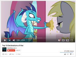 Size: 1750x1322 | Tagged: safe, edit, screencap, derpy hooves, princess ember, dragon, g4, triple threat, discovery family logo, everything is ruined, food, meme, muffin, pure unfiltered evil, top 10 anime list parody, watchmojo.com, you monster, youtube