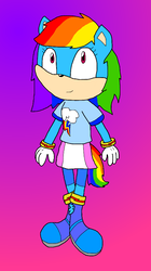 Size: 575x1025 | Tagged: safe, artist:emenarartstudios, rainbow dash, anthro, plantigrade anthro, g4, female, male, solo, sonic the hedgehog, sonic the hedgehog (series), sonicified