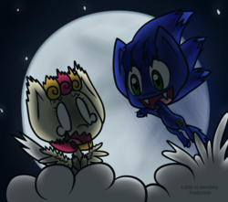 Size: 850x750 | Tagged: safe, artist:alittleofsomething, oc, oc:lola cloudmaker, pony, chibi, cloud, commission, male, moon, night, ponified, sonic the hedgehog, sonic the hedgehog (series)
