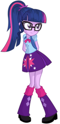 Size: 3882x8000 | Tagged: safe, artist:wawtoons, sci-twi, twilight sparkle, equestria girls, g4, absurd resolution, boots, clothes, clothes swap, cutie mark on clothes, female, glasses, leg warmers, miniskirt, shoes, simple background, skirt, socks, solo, transparent background, twilight sparkle's skirt, vector