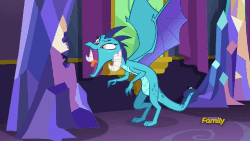 Size: 806x454 | Tagged: safe, screencap, princess ember, dragon, g4, triple threat, animated, belly, chewing, chewing the scenery, countershading, cute, dragons doing dragon things, eating, emberbetes, female, gif, pica, slender, thin
