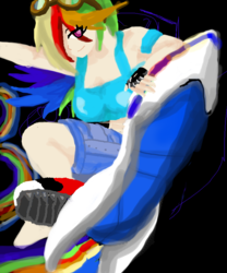 Size: 750x900 | Tagged: safe, artist:halotheme, rainbow dash, human, g4, armpits, crossover, extreme gear, female, humanized, solo, sonic riders, sonic the hedgehog (series)