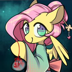 Size: 512x512 | Tagged: safe, artist:snowillusory, fluttershy, fish, pegasus, pony, g4, alternate hairstyle, clothes, female, kimono (clothing), mare, solo