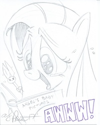 Size: 5232x6517 | Tagged: safe, artist:andy price, angel bunny, fluttershy, g4, absurd resolution, andy price is trying to murder us, andy you magnificent bastard, angry, book, commission, crying, cute, scrapbook, shyabetes