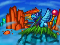 Size: 2000x1500 | Tagged: safe, artist:cazra, rainbow dash, pony, g4, crossover, female, hill top zone, newbie artist training grounds, solo, sonic the hedgehog (series), sonic the hedgehog 2