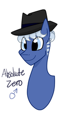 Size: 503x839 | Tagged: safe, artist:rosequartz1, oc, oc only, oc:absolute zero, earth pony, pony, bust, hat, male, offspring, parent:coco pommel, parent:silver shill, parents:silverpommel, portrait, simple background, solo, stallion, trilby, white background