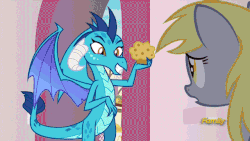 Size: 640x360 | Tagged: safe, edit, editor:squeaky-belle, screencap, derpy hooves, princess ember, dragon, epic rage time, g4, triple threat, angry, animated, derpy hooves is not amused, discovery family logo, everything is ruined, eye twitch, female, food, gif, muffin, muffins fuel, now you fucked up, pure unfiltered evil, there will be blood, this will end in death, this will end in pain, this will end in pain and/or death, this will not end well, unamused, you dun goofed, you monster