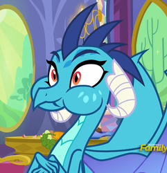 Size: 1040x1080 | Tagged: safe, screencap, princess ember, dragon, g4, triple threat, aweeg*, chewing, cute, discovery family logo, eating, emberbetes, female, imminent belch, puffy cheeks, solo, twilight's castle, wide eyes
