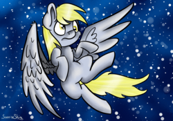 Size: 5000x3500 | Tagged: safe, artist:sunrise-shine-02, derpy hooves, pegasus, pony, g4, absurd resolution, atg 2017, female, floating, mare, newbie artist training grounds, solo, space, spread wings, stars, wings