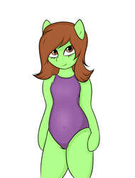 Size: 1794x2359 | Tagged: safe, artist:nero9, oc, oc only, oc:cedar, semi-anthro, clothes, cute, female, one-piece swimsuit, solo, swimsuit