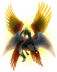 Size: 1024x1309 | Tagged: safe, artist:oneiria-fylakas, oc, oc only, oc:iridesa, alicorn, pony, seraph, seraphicorn, female, flying, mare, multiple wings, simple background, solo, sun, transparent background