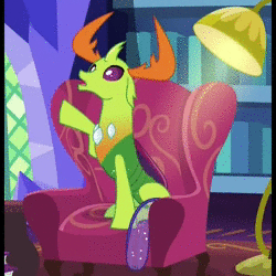 Size: 1000x1000 | Tagged: safe, screencap, thorax, changedling, changeling, g4, triple threat, adorkable, animated, chair, cute, dork, king thorax, king thorax the fabulous, relaxing, sitting, sound, stretching, thorabetes, webm