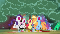 Size: 1920x1080 | Tagged: safe, screencap, apple bloom, applejack, rainbow dash, rarity, scootaloo, sweetie belle, fly-der, pony, campfire tales, g4, carrot, carrot dog, cutie mark crusaders, food, levitation, magic, nose in the air, predicament, scared, telekinesis, tent, thermos, volumetric mouth, youtube link