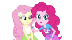 Size: 1191x670 | Tagged: safe, edit, edited screencap, editor:ktd1993, screencap, fluttershy, pinkie pie, equestria girls, g4, duo, female, lesbian, not a vector, ship:flutterpie, shipping, simple background, smiling, transparent background