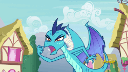 Size: 710x400 | Tagged: safe, screencap, princess ember, dragon, g4, triple threat, animated, dragoness, female, fire, fire breath, fire breathing, gif, mare, pink fire, ponyville