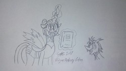 Size: 1280x720 | Tagged: safe, artist:derpanater, queen chrysalis, changeling, g4, 30 minute art challenge, book, clothes, equal cutie mark, equalized, magic, necktie, smiling, traditional art