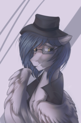 Size: 2193x3327 | Tagged: safe, artist:orfartina, oc, oc only, oc:alex wing, pegasus, pony, clothes, glasses, hat, high res, male, solo, stallion, vest