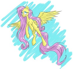Size: 2569x2401 | Tagged: safe, artist:akweer, fluttershy, pegasus, pony, g4, female, flying, high res, looking away, looking up, mare, smiling, solo, spread wings, wings