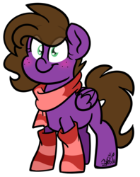Size: 2197x2769 | Tagged: safe, artist:befishproductions, oc, oc only, oc:befish, pegasus, pony, clothes, female, high res, mare, scarf, signature, simple background, socks, solo, striped socks, transparent background