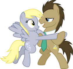 Size: 3178x3001 | Tagged: safe, artist:cloudy glow, derpy hooves, doctor whooves, time turner, earth pony, pegasus, pony, g4, bipedal, dancing, female, high res, looking at each other, male, mare, necktie, ship:doctorderpy, shipping, simple background, smiling, stallion, straight, transparent background, vector