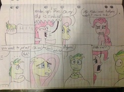 Size: 2592x1936 | Tagged: safe, artist:didgereethebrony, fluttershy, pinkie pie, oc, oc:didgeree, pony, g4, lined paper, traditional art