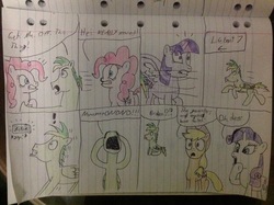 Size: 2592x1936 | Tagged: safe, artist:didgereethebrony, applejack, pinkie pie, rarity, twilight sparkle, oc, oc:didgeree, alicorn, pony, g4, lined paper, traditional art, twilight sparkle (alicorn)