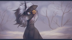 Size: 1366x768 | Tagged: safe, artist:orfartina, oc, oc only, pony, unicorn, female, flower, flower in hair, mare, outdoors, solo, tree