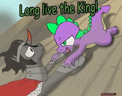 Size: 1009x792 | Tagged: safe, artist:cobaltlegion, king sombra, spike, dragon, pony, unicorn, g4, imminent death, imminent murder, long live the king, movie reference, reference, spike vs sombra, the lion king