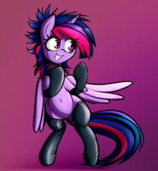 Size: 3480x3764 | Tagged: safe, artist:jetwave, twilight sparkle, alicorn, pony, g4, alternate hairstyle, belly button, choker, clothes, collar, female, gloves, high res, latex socks, mare, punklight sparkle, smiling, socks, solo, thigh highs, twilight sparkle (alicorn)