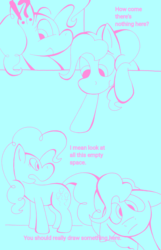 Size: 773x1200 | Tagged: safe, artist:justanotherponyartblog, pinkie pie, earth pony, pony, g4, breaking the fourth wall, comic, female, fourth wall, just another pony art blog, mare, monochrome, solo
