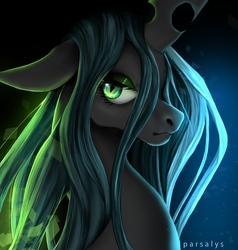 Size: 4133x4348 | Tagged: dead source, safe, artist:parsalys, queen chrysalis, changeling, changeling queen, g4, absurd resolution, bust, female, portrait, signature, solo