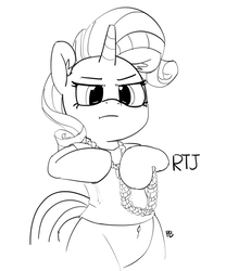 Size: 5042x6074 | Tagged: safe, artist:pabbley, rarity, pony, g4, 30 minute art challenge, absurd resolution, belly button, bipedal, clothes, female, gold chains, monochrome, rapper, run the jewels, solo