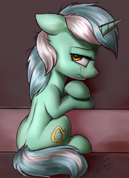 Size: 1568x2160 | Tagged: safe, artist:deltauraart, lyra heartstrings, pony, unicorn, g4, crying, female, floppy ears, looking at you, looking back, mare, sad, solo