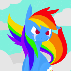Size: 512x512 | Tagged: safe, artist:grim ponka, rainbow dash, pegasus, pony, g4, angry, color porn, crying, eyestrain warning, female, mare, needs more saturation, solo, wavy mouth