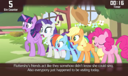 Size: 640x381 | Tagged: safe, screencap, applejack, pinkie pie, rainbow dash, rarity, twilight sparkle, alicorn, earth pony, pegasus, pony, unicorn, cinemare sins, filli vanilli, g4, my little pony: friendship is magic, female, mare, twilight sparkle (alicorn)