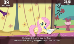 Size: 640x381 | Tagged: safe, screencap, fluttershy, pegasus, pony, cinemare sins, filli vanilli, g4, female, mare, prone, writing