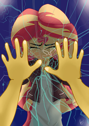 Size: 2480x3507 | Tagged: safe, artist:brianchoobrony-artie, sunset shimmer, equestria girls, bad end, broken, crying, female, high res, mirror, reflection, sad, shattered, solo, sunsad shimmer, xk-class end-of-the-world scenario