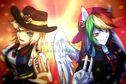 Size: 1200x800 | Tagged: safe, artist:signiroha, applejack, rainbow dash, equestria girls, equestria girls specials, g4, my little pony equestria girls: dance magic, backwards ballcap, baseball cap, cap, clothes, hat, ponied up, rapper dash