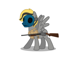 Size: 1560x1155 | Tagged: safe, artist:firefall-mlp, oc, oc only, oc:wass, pegasus, pony, gun, ithaca 37, male, mask, payday 2, shotgun, simple background, solo, stallion, transparent background, weapon